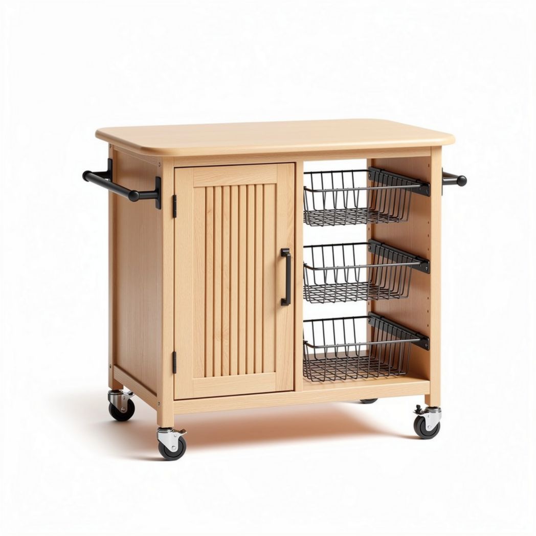 Keukenwagen van houten materiaal voor het bereiden van maaltijden - 60 x 45 x 85cm